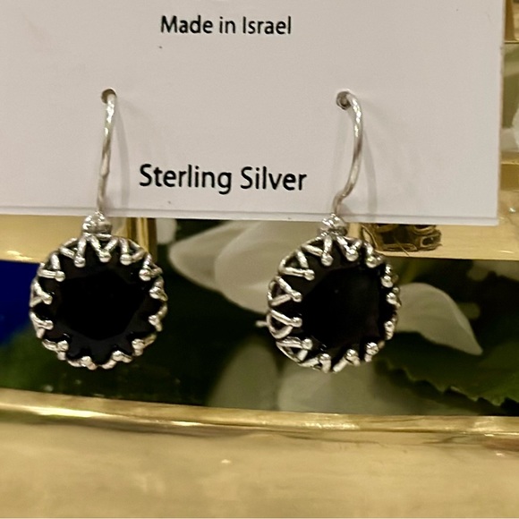 New black CZ sterling silver drop earrings made in Israel - Picture 2 of 3